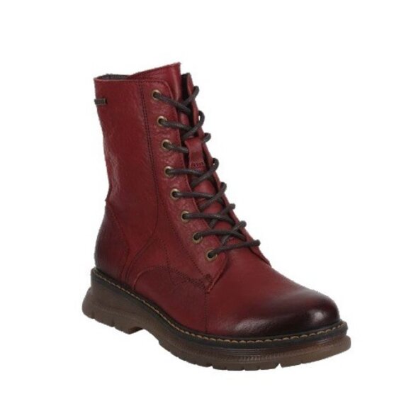 Josef Seibel Paloma Combat Boots Womens EU 38 Red Leather Lace Up Ankle - Picture 1 of 12